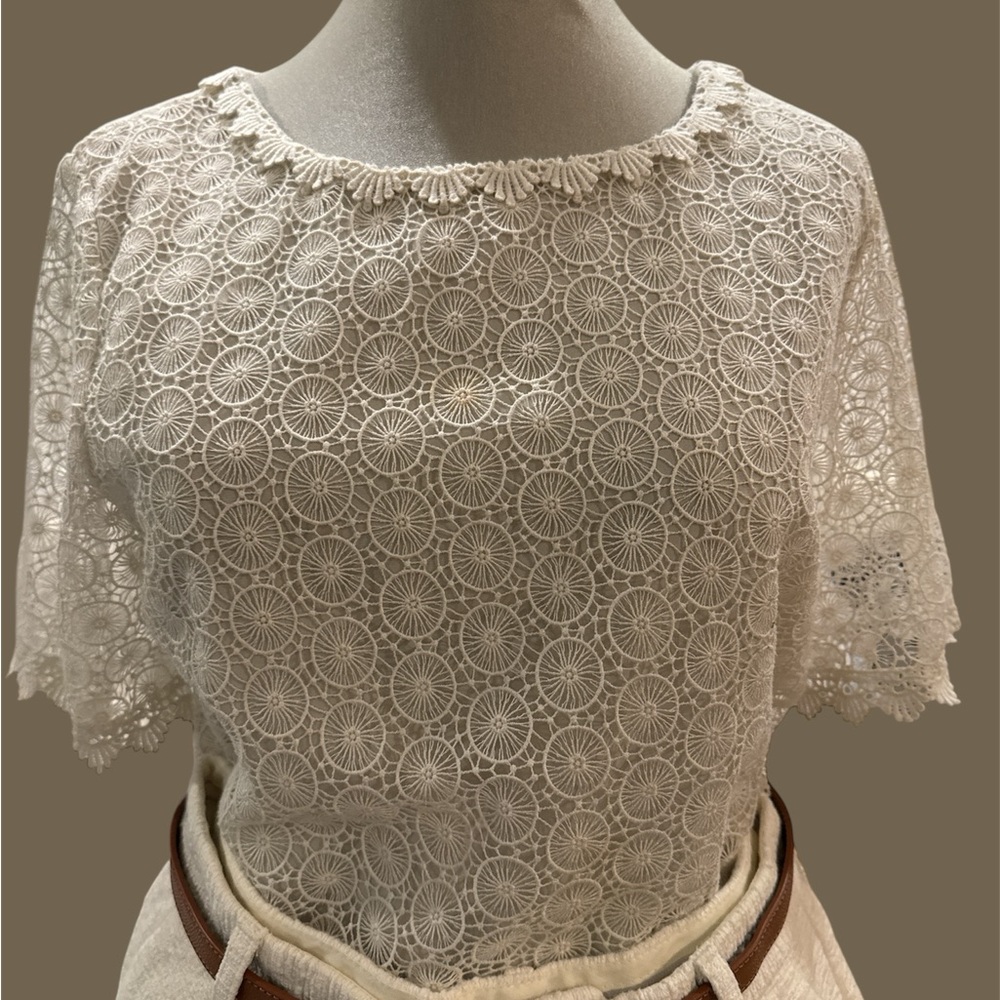 Diane Von Furstenberg Cream Embellished Blouse with Peter Pan Collar